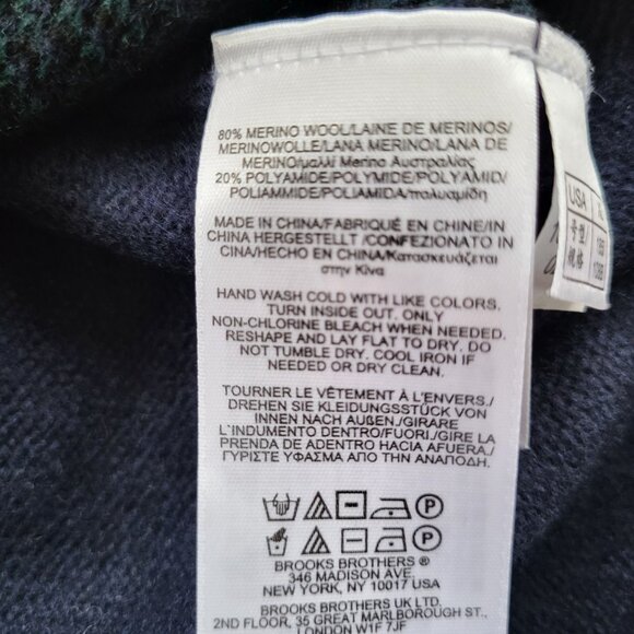 Brooks Brothers Italian Yarn L Merino Wool Sweater Vest Blue Tartan Plaid Preppy - Picture 11 of 12